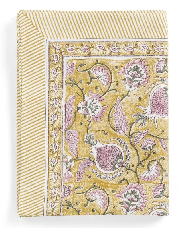 [CH0095] Nappe coton - Pomegranate - Yellow-Rose (150x230cm)