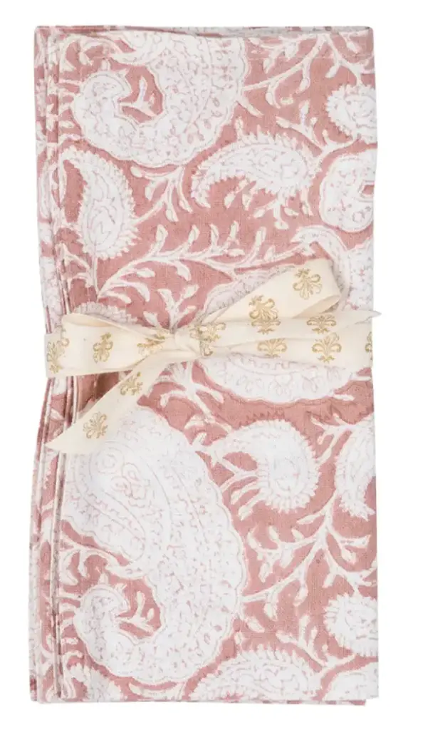 [CH0137] Serviettes coton - Big Paisley - Fushia rose