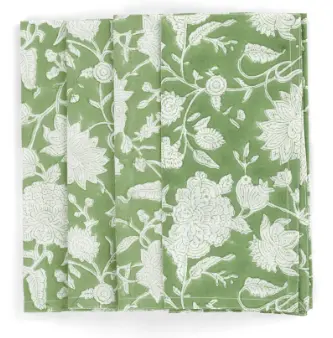 [CH0139] Serviettes coton - Indian Rose - Green Tea - 4pcs