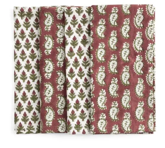 [CH0140] Serviettes coton - Paisley & Hyacinth - red/green - 4pcs